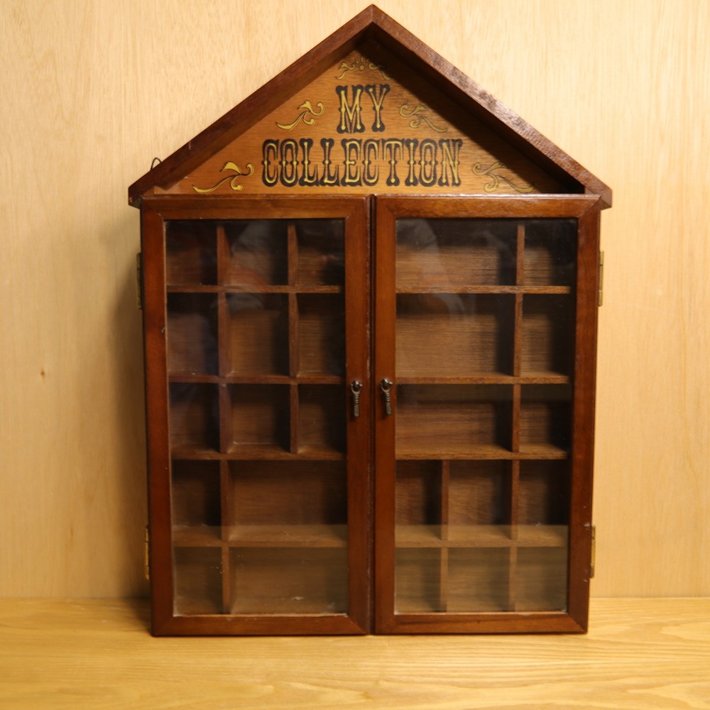 Vintage 1981 Enesco Wood Shadow Box My Collection Glass Door Display Case 19.5in
